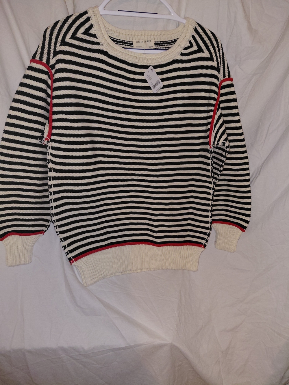 We The Free Black, Cream & Red Striped Crewneck Sweater